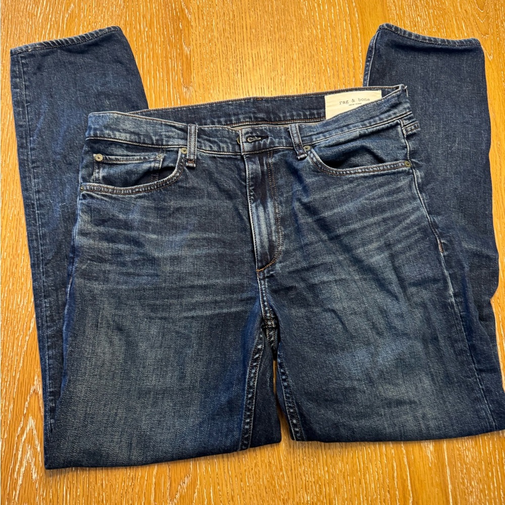 Rag & Bone Straight Blue Jeans with Worn-In Look